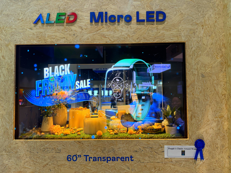 leyu官网60吋高透明度Micro LED显示器获”最佳Micro LED技术应用奖”，将Micro LED面板透明化之设计特性极致发挥，以可扩展性无缝拼接技术打造，具备600 nits全画面亮度、大于60%穿透率及超过NTSC 110%的优异广色域表现，可依需求灵活应用于各种场域